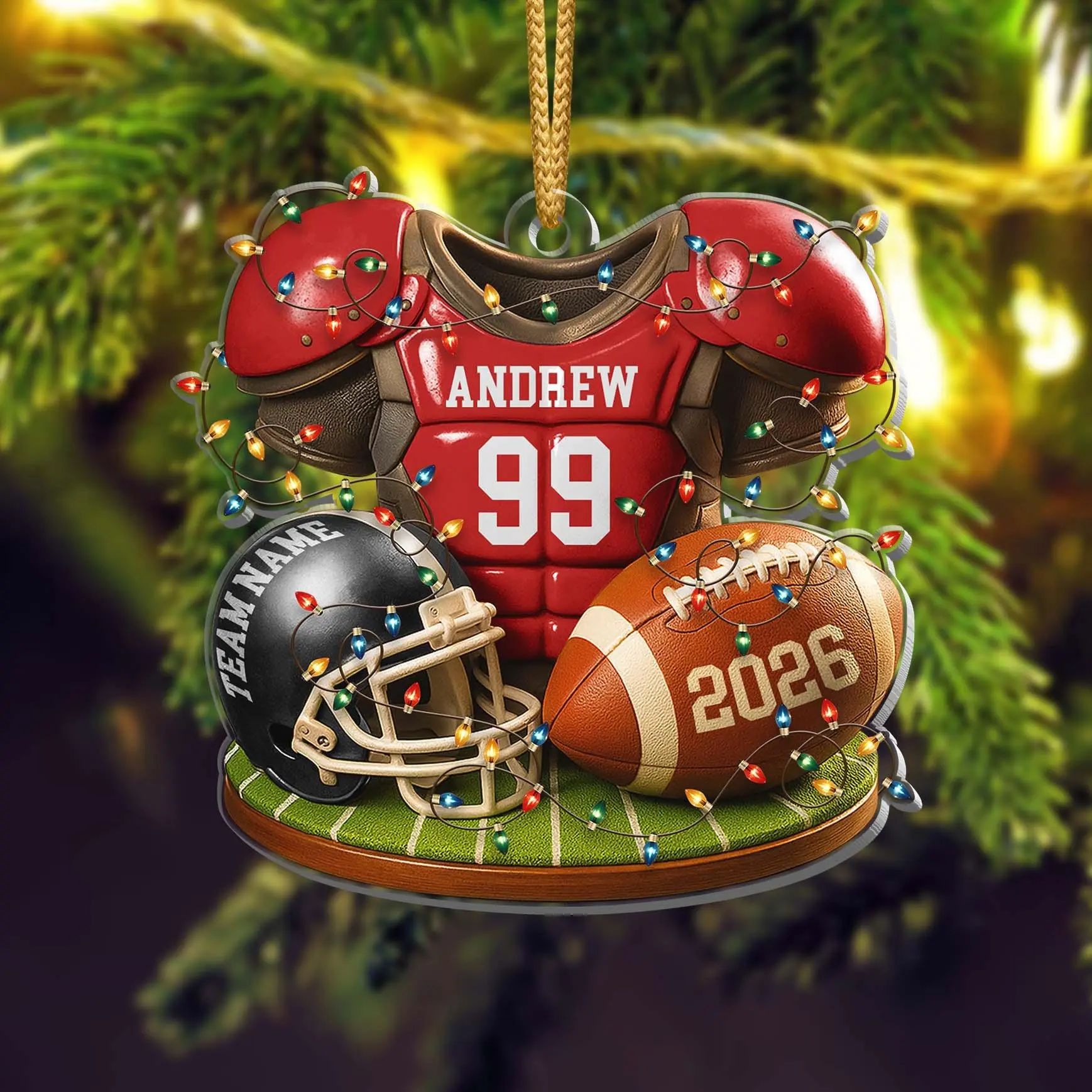 Personalized Football Jersey Helmet Ornament 2026, Retro Custom Player Name Number Keepsake Gift