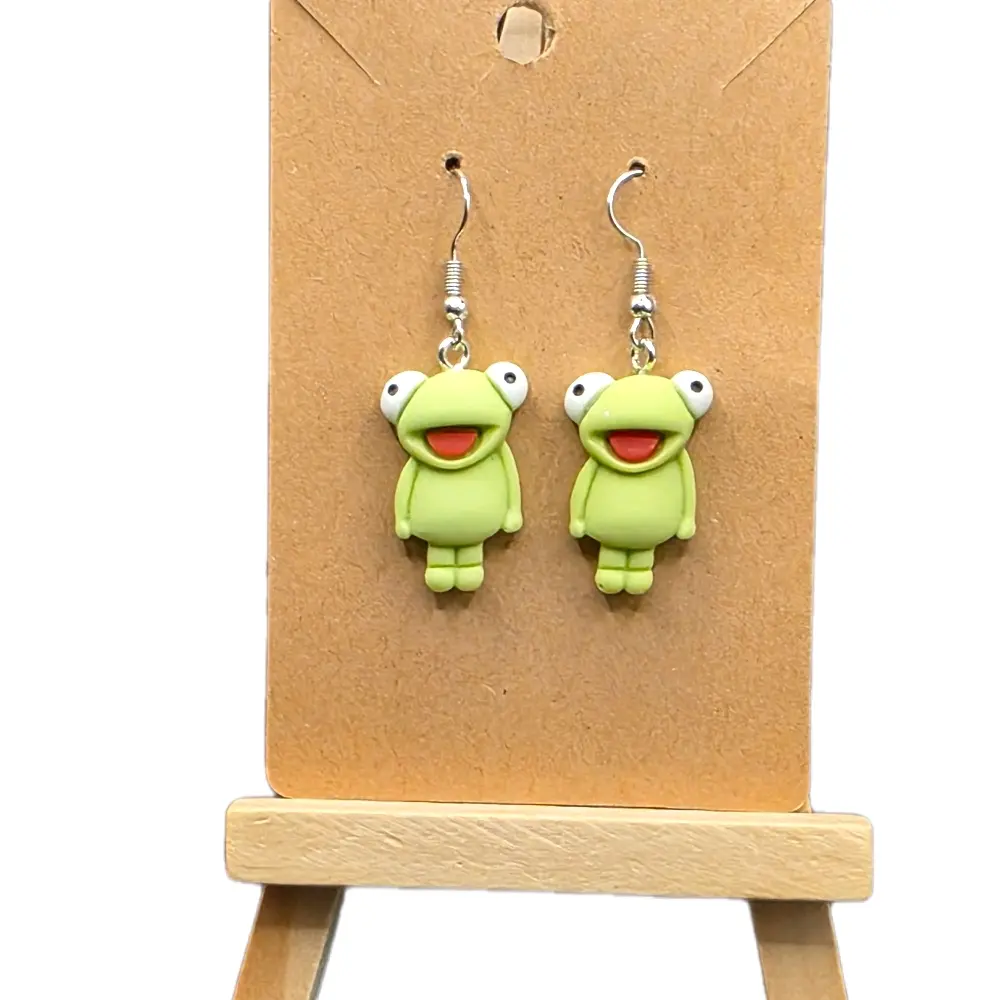 Unisex Adorable Frogs Hook Earrings - 1 Size, Gold Wire, Amphibian Motif, Plastic, Lightweight Durable, Detailed Design, Suitable for Casual & Business Wear, Choking Hazard Small Parts