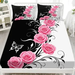 3PCS Bed Sheet Set (1 Bed Sheet+2 Pillowcases without Pillow Core), High Definition Polyester Fiber Flower Bedding Set for Home, Bedroom, Dormitory, Bed Sheets Set