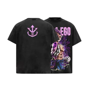Ultra Ego Saiyan Prince Anime 1 Side Shirt Purple Power Awakening Vintage Washed Oversized Anime Streetwear Graphic Tee