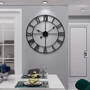 16" Large Wall Clocks Battery Operated, Round Modern Silent Non-Ticking Black Metal Wall Clock for Living Room Decor, Bedroom Kitchen (40cm Diameter, Black Roman Number)