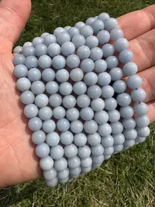 New Moon Beginnings Angelite Bead Strand - Grade A, Round Beads in Gray Color