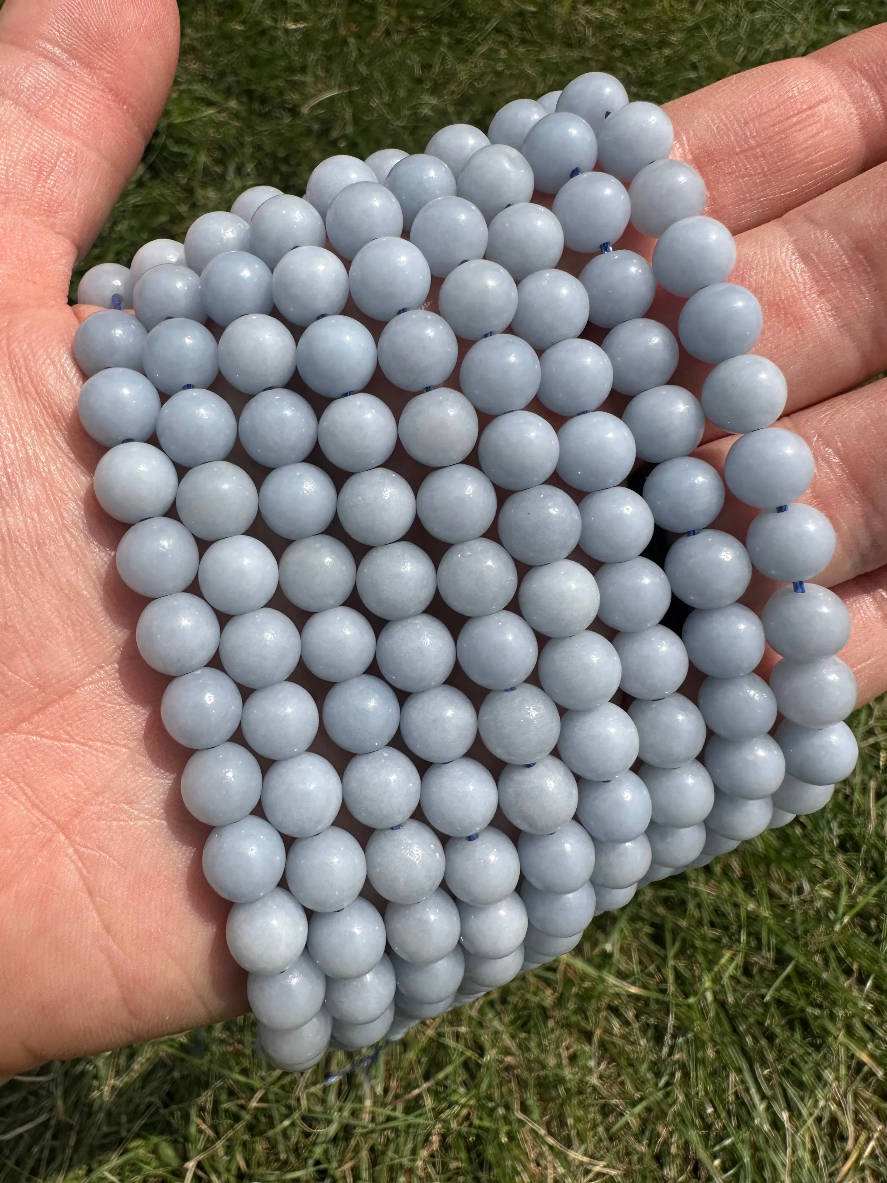 New Moon Beginnings Angelite Bead Strand - Grade A, Round Beads in Gray Color