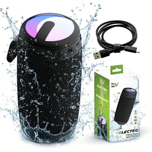 Electronic World Vibe Duo Portable Bluetooth Speaker 10W Wireless Waterproof Speaker with Deep Bass LED Lights Bluetooth 5.3 Outdoor Travel Speaker USB-C Charging Black Rechargeable