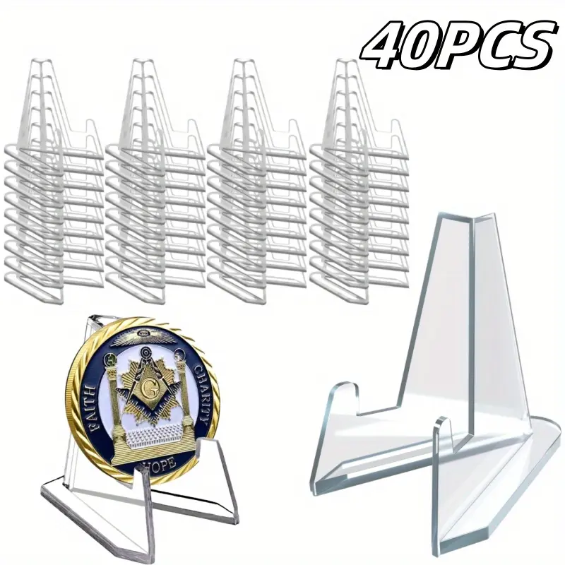 40Pcs 2.13 Inch Clear Thicked Card Display Stand, Small Easel Stands Acrylic Picture Holder Stands, Mini Coin Display Easel Baseball Sports Trading Graded Card Holder for Challenge Coin Photo