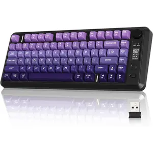 M75  Gaming Keyboard, RGB Backlit Rechargeable 2000mAh , Small Membrane But Mechanical Feel Keyboard with  Display & Knob, PBT Gradient keycaps for PC, -Grape Purple