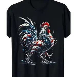 Men's Funny Chicken 4th of July Graphic Tee, Retro Rooster Hen Casual Outfit, Cotton Comfort Oversized Fashion Top, Best Valentine’s Day Gift For Him, Perfect Gift For Family Friends, Ideal BBQ Party & Daily Wear