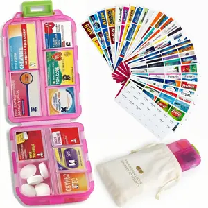 Large Portable Pill Box with 10 Compartments, Travel-Friendly Pill Organizer with Free Storage Bag & Labels