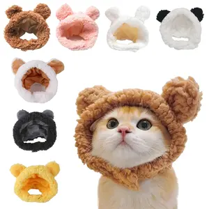 Adorable Cat & Bear Plush Hat – Cute Cosplay Pet Head Cover for Kittens, Puppies & Animal Lovers!