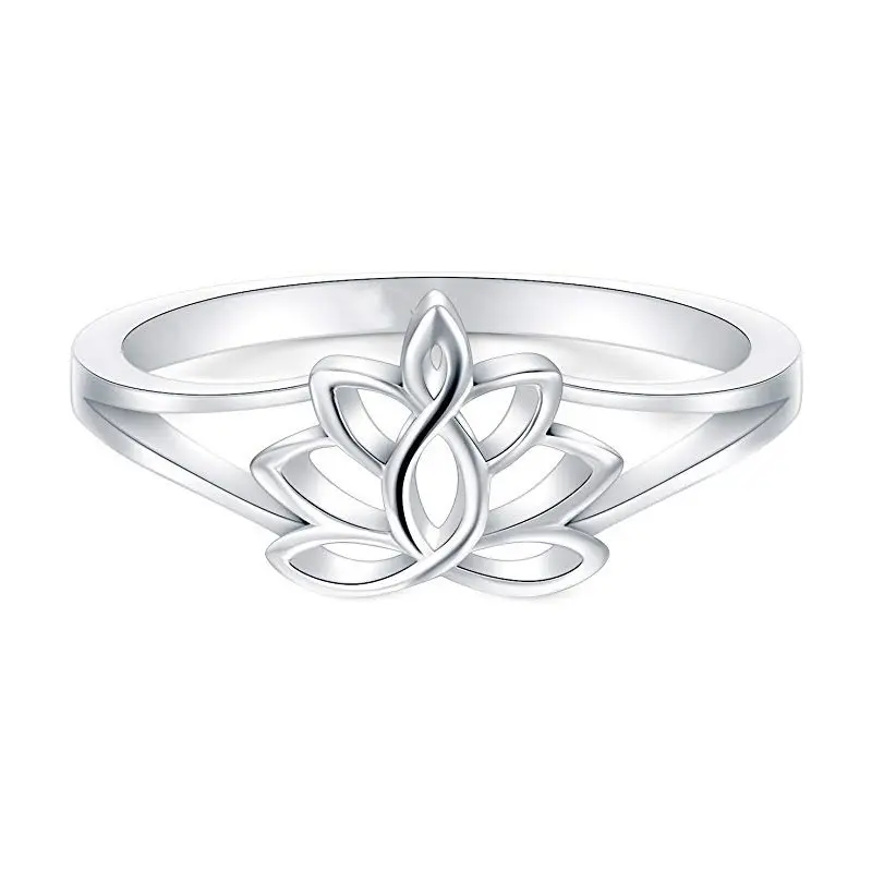 Women's 925 Sterling Silver Classic Lotus Yoga Ring, High-Polish Anti-Tarnish Comfort Fit Band, Elegant Female Wedding-Anniversary Jewelry, Ideal Daily Holiday Gift, Non Tarnish Jewelry, Comfortable Fit, Yoga Motif, Casual