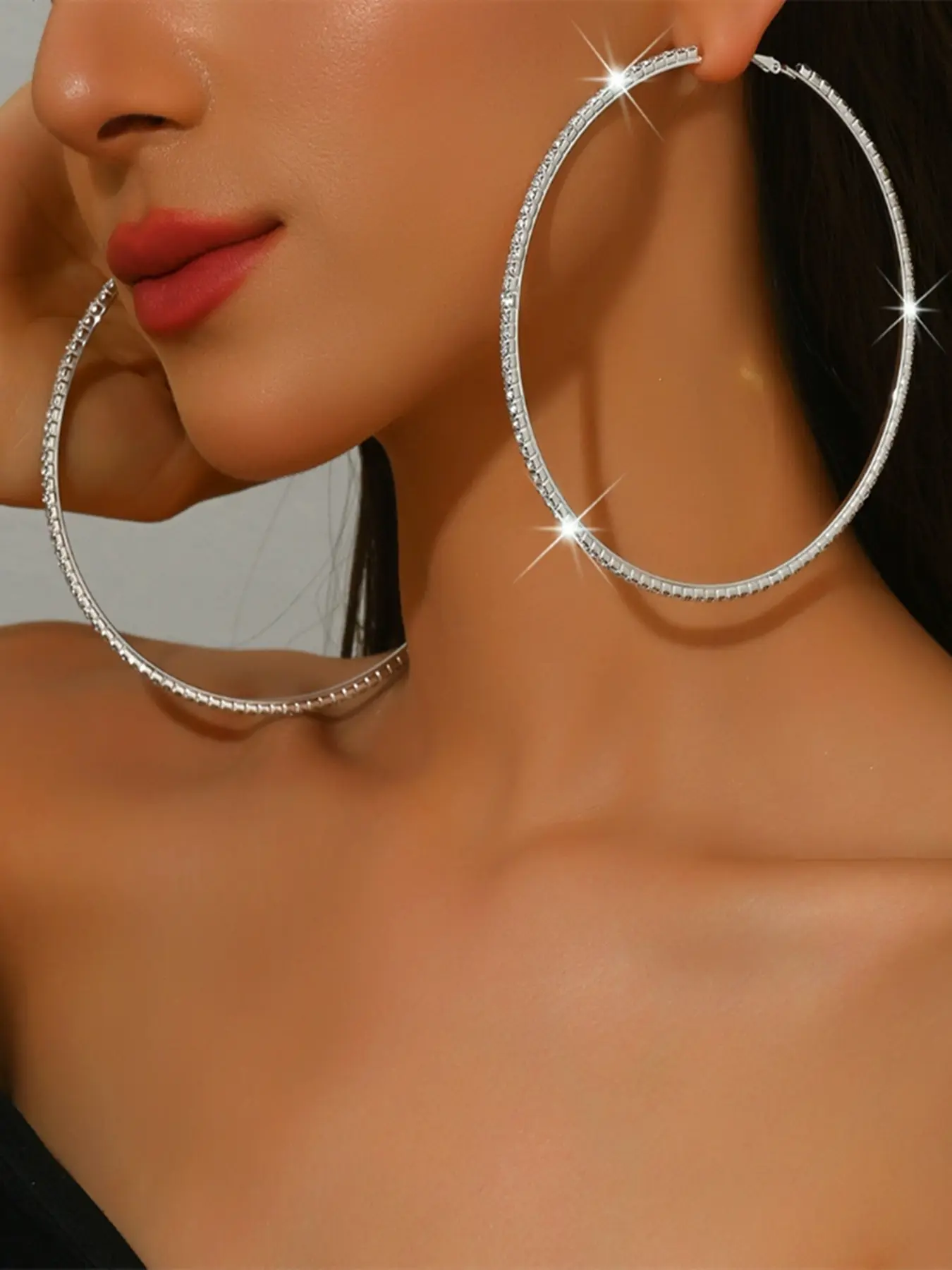 Women's Geometric Circle Earrings Set, Silver Color &, Casual Style, Elegant Hoop Earrings, All Season Wear, Perfect for Weddings & Parties, Hoop Earring Sets, Circle Shape Earrings, Hoop Jewelry