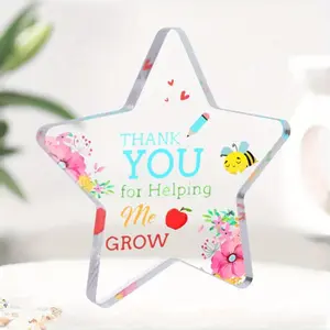 Star Shaped Acrylic Ornament, Thank You for Helping Me Grow Lettering Desktop Ornament, Desk Decorative Sign for Home Living Room Office School