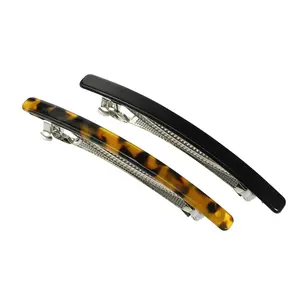 CHEIBEAR 2 Pcs Hair Barrettes, Tortoise Shell Hair Barrettes for Thick Hair, Fashion French Hair Accessories for Women, Amber, Black
