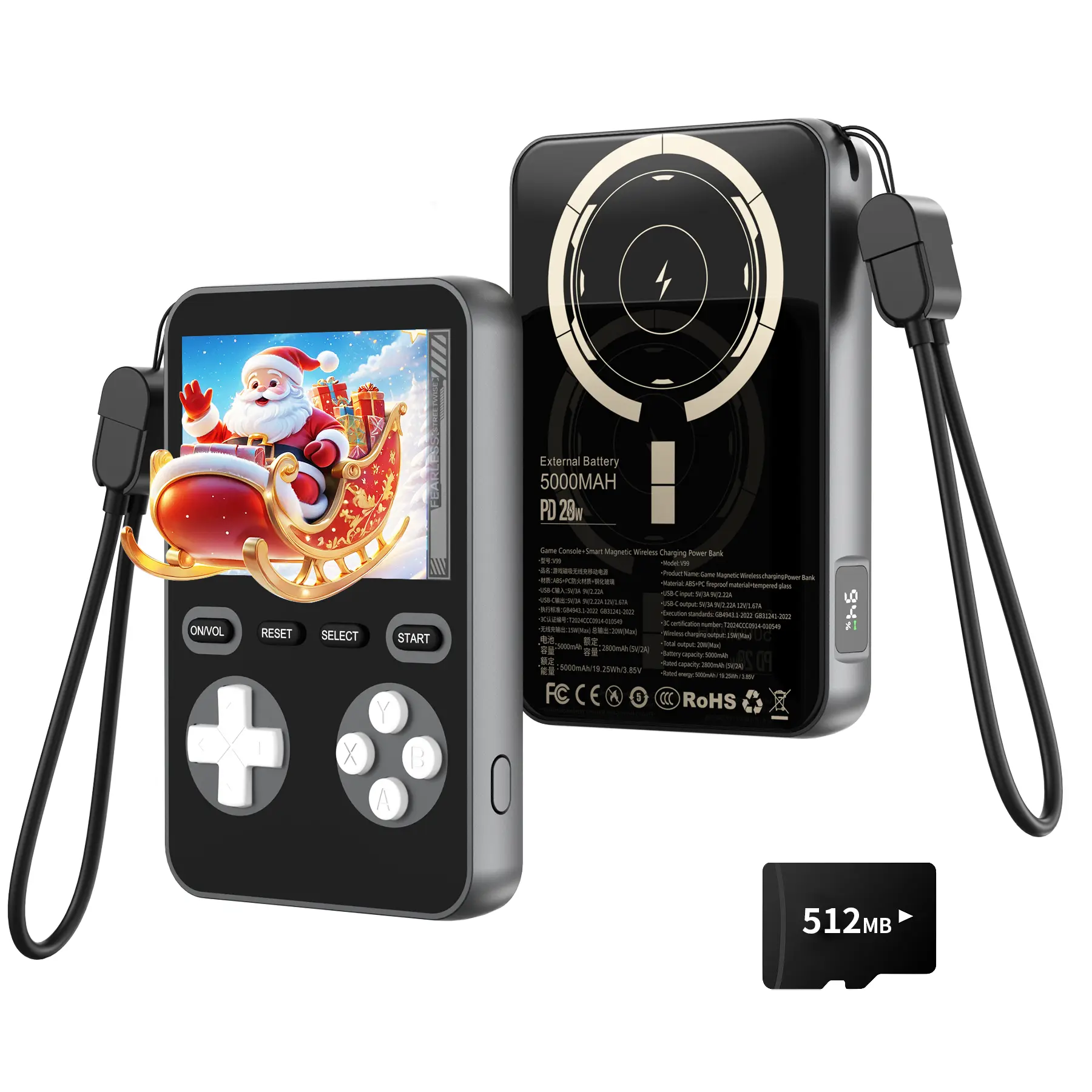 Retro Handheld Games Console with 4.0 inch IPS HD Screen 512MB Memory Portable Gaming Player for Travel Magnetic Wireless Charger 60W Fast Charge 5000mAh Battery Ideal Gift for Teens or Partners