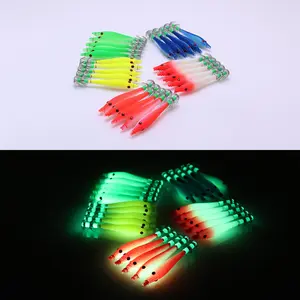5 pcs Glow-In-The-Dark Soft Squid Lure Clips, Dual Layer Squid Hooks, 6cm-11cm Sea Fishing Bait, Realistic Wood Shrimp Lures