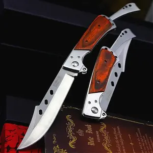 12" Stainless Steel Multifunctional Portable Folding Knife High Hardness 440C Blade Wooden Handle, EDC Utility Knives for Camping Hiking Fishing, Perfect Gifts, Cool Tool for Men