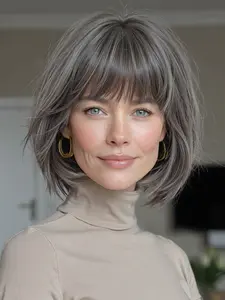12 Inch Straight Hair Wig with Bangs, Smooth Everyday Wear, Multi-Purpose Wig, Quick Hairstyle Change, Short Wigs for Women, Machine Made Wigs, Synthetic Material Wigs, Daily Wear Wig, Fashion Wig