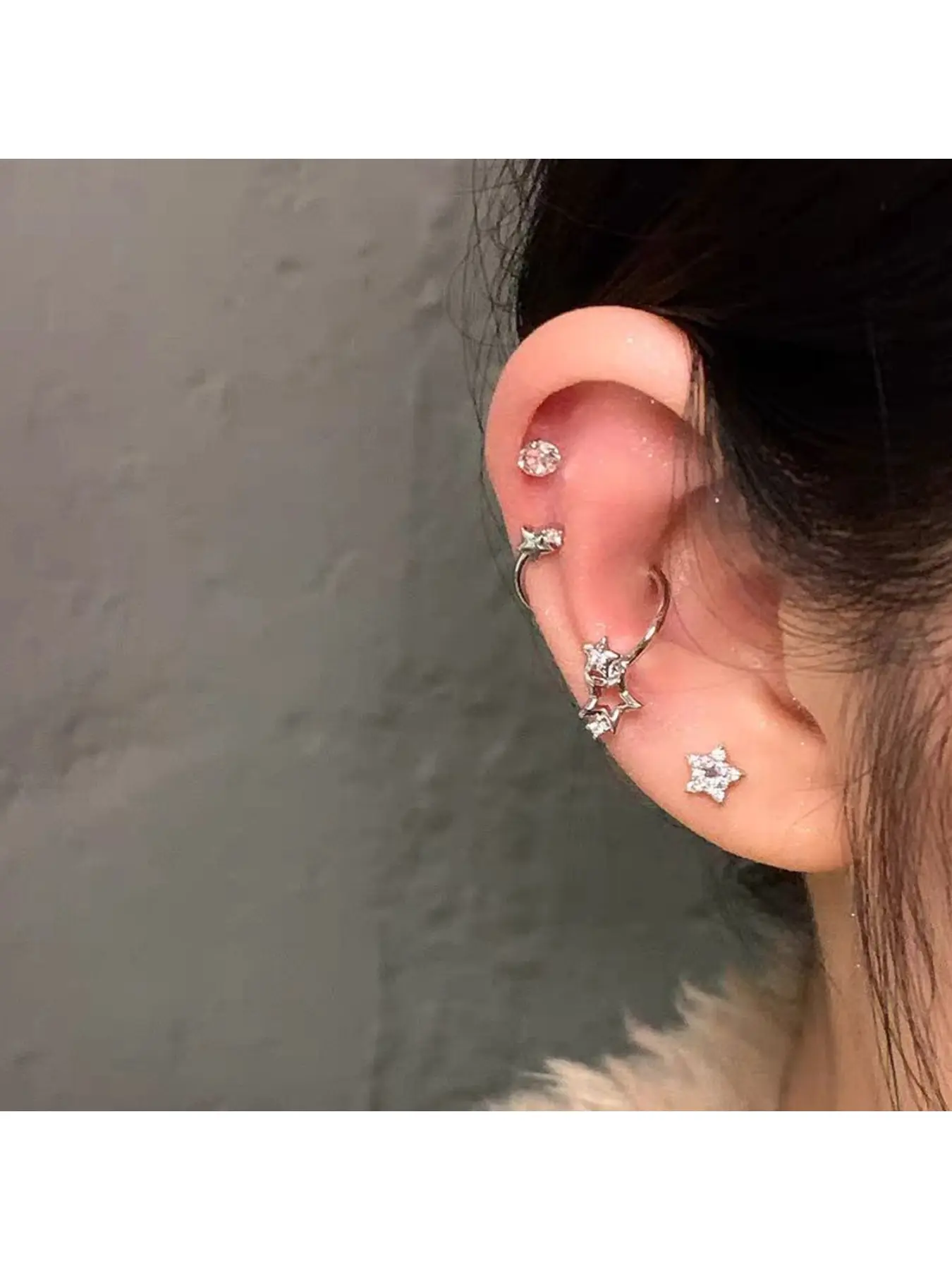Star Hoop Earrings 1.2mm Thick S-Shaped Ear Cuffs Non Piercing, Non-Removable Super Shiny Zirconium Ear Bone Pins, Sparkling Star Earrings Trendy Stackable Shining Earrings