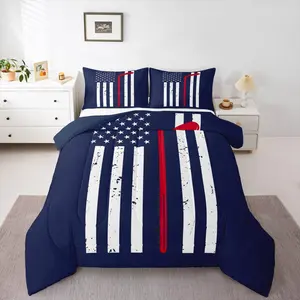 American Flag Comforter Set,Hockey Bedding Set,Sports Games Duvet Set,USA Federations Stars Stripe Down Comforter