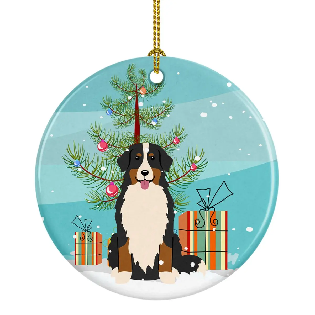 Merry Christmas Tree Bernese Mountain Dog Ceramic Ornament