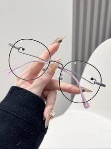 Fashion Round Frame Eyeglasses, Casual Large Frame Eyeglasses for Women & Girls, Fashion Eyeglasses for Work, Daily Clothing Decor, Perfect for Student Daily Use