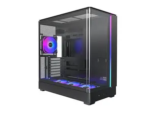 MONTECH KING 45 PRO ATX PC Case, Curved Panoramic Glass, Chimney Airflow, 360mm Radiator Support, Compact Build for High-Performance Systems, 6 ARGB PWM Fan Pre-Installed with Fan Hub, Black