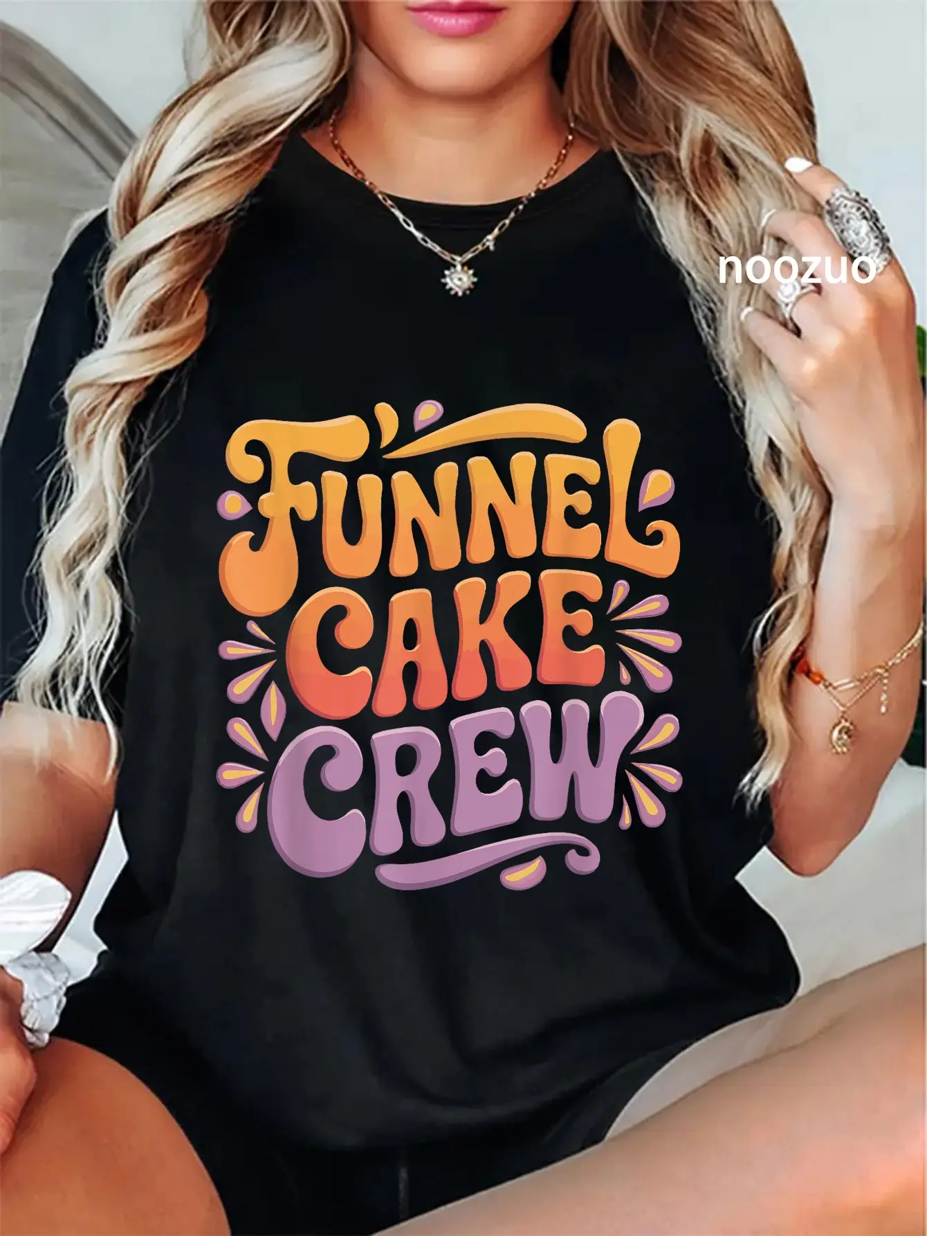 Women's 100% Cotton Funny Funnel Cake Graphic T-Shirt - Casual Vintage Loose-Fitting Short Sleeve Round Neck Streetwear Clothes, Large Sizes Available, Machine Washable for Festivals, Everyday Wear, Tshirt