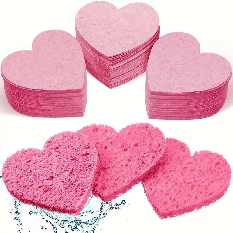 Disposable Heart Shaped Facial Cleansing Puff, Facial Washing Sponge, Dual Sided Facial Scrubber, Wash Tool for Home & Travel, Exfoliating Pads