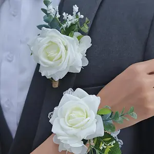 2pcs Exquisite Bohemian Rose Flower Corsage & Wristlet Set - Delicate Handmade Floral Accessories for , Bridal, Groomsmen, and Decorations - Perfect for Adding a Touch of Elegance and Romance