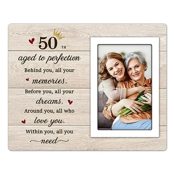 50th Birthday Gifts for Women Men, Wooden Gifts for 50th Birthday - Birthday Picture Frame for 4x6 Photos, Happy 50th Birthday Gifts for Women Friend Coworker Mom Grandma Aunt