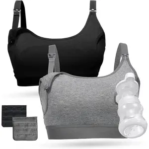 Pumping Bra Hands Free, Pumping and Nursing Bra in One Holding Breast Pump for Spectra, Lansinoh, Medela, Black,grey-2pk, Medium