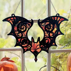 Bat Design Hanging Decor, Colorful Glass Effect Acrylic Hanging Ornament, Gothic Style Window Hanging Decor Indoor Display for Home Party Festival Halloween
