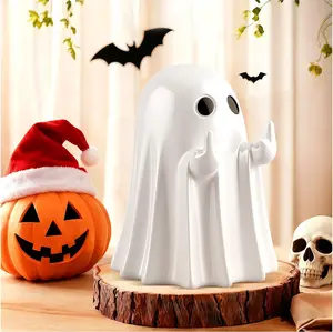 Halloween Ghost Figurine - Plastic Spooky Middle Finger Ghost Decor Cute & Edgy Indoor Outdoor Halloween Decor for Porch & Home