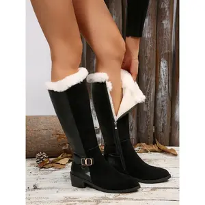 Women's Fashion Snow Boots, Fleece Lined Cotton Boots, Thick Flat Bottom Winter New Style, Mid-Calf Anti-Slip Warm Snow Boots