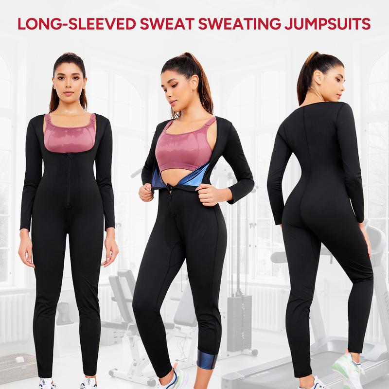 Nebility Women's Coated Athletic Zipper Workout Sweat Sauna Jumpsuit Stylish Activewear Workout Apparel Sporty Comfy Jumpsuit Tummy Control Jumpsuit Sauna Sports Jumpsuit Sports Outfits Stylish Activewear