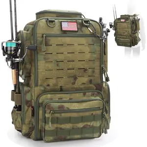 Fishing Backpack, Fishing Tackle Backpack with Rod Holders for 4 Boxes (Box Not Included) 45L  Fishing Gear, Ideal for Men and Women Tackle Box Bag (Forest Green Camo)