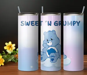Grumpy Care Bear Tumbler with Straw, Lid, BPA-Free, Portable, 20oz Capacity