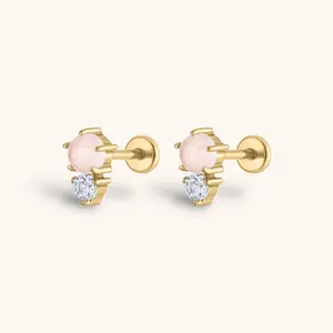 Pink Quartz and White Topaz Nap Earrings