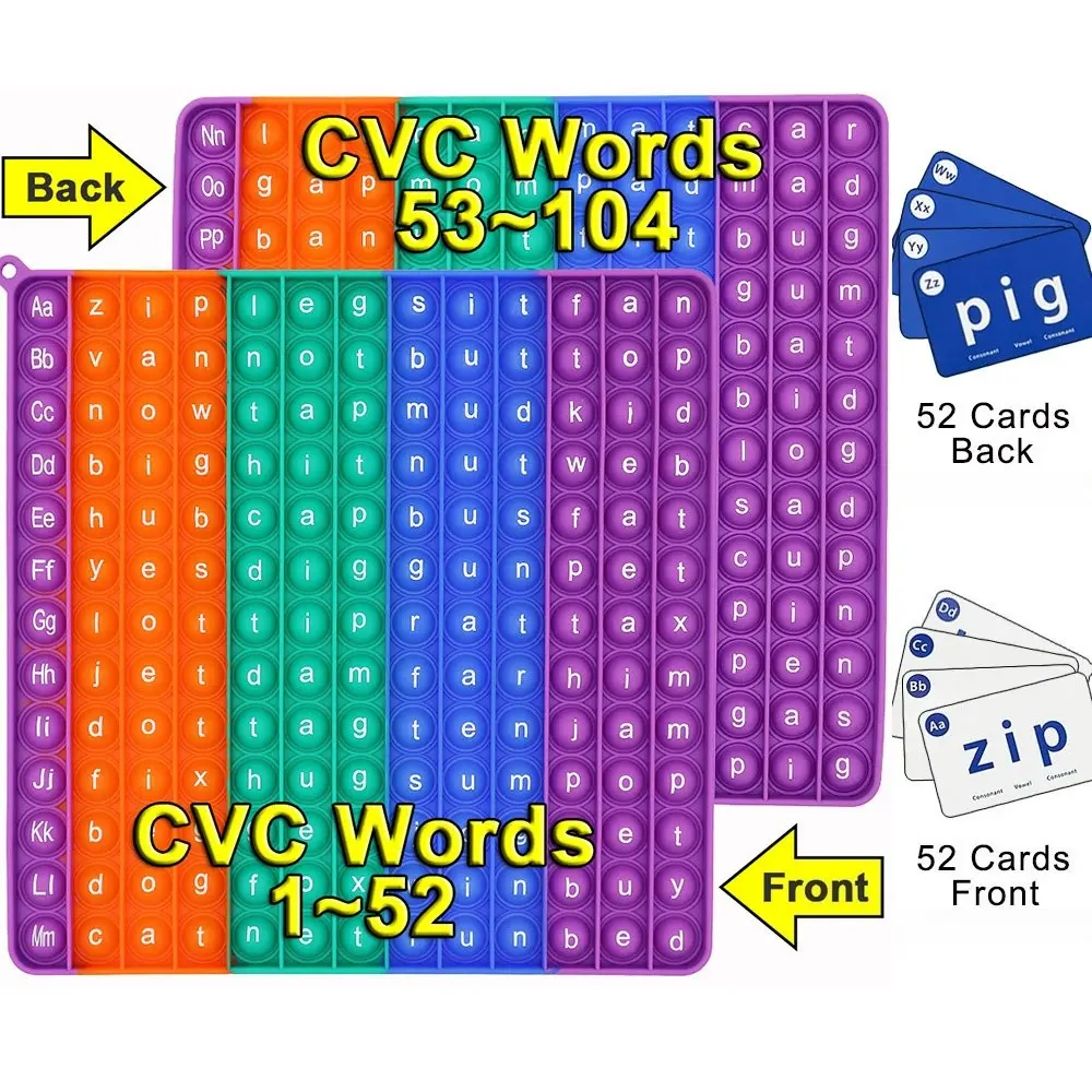 Cvc Word Vocabulary Flashcards Set, 104 Cvc Words + 52 Double-Sided Cards, Hand Activity Toy, Large Educational Phonics Learning Toy, Preschool Early Education Material