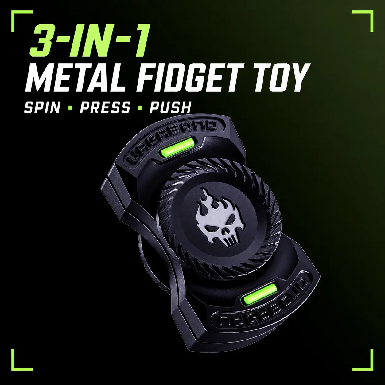 3-in-1 Spectre Metal Fidget Spinner with Magnetic Push Cards and Clicker - Black or Silver EDC Stress Relief Toy