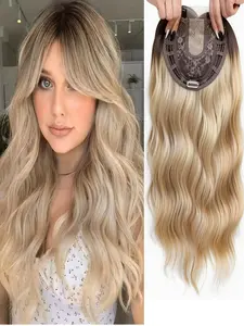 22" Wavy Clip-In Hair Topper with Bangs | Premium Kanekalon Fiber | Natural Soft Texture | Instantly Conceal Thinning Hair & Boost Volume | Easy All-Day Wear for Confident Looks