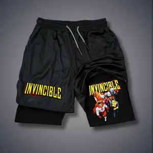 Invincible Double-Layer Sports Shorts Graphic Shorts Black Shorts Camo Shorts Streetwear Shorts Men Outfits Men Short Shorts Vacation Outfits Shorts