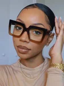 Women's Square Oversized Frame Glasses, Metal Hinge, Anti-Blue Light, Casual Fashion Eyewear for Office & Photography Use, Stylish Square Frames