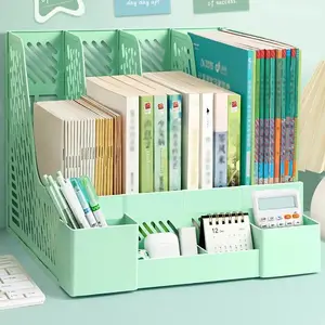 1pc Desktop File Organizer with 4 Compartments, Durable PP Material, Detachable Design, Space-Saving Document Storage Solution