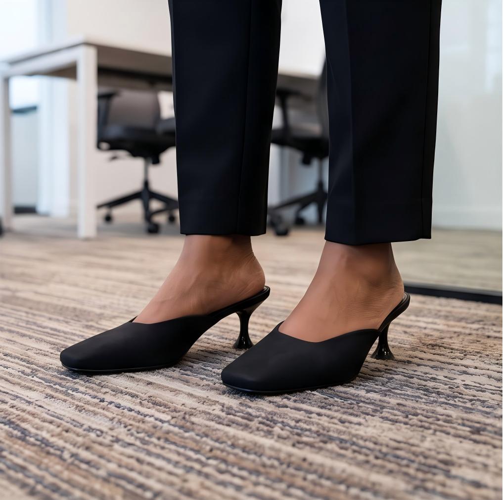 Women's Faux Suede Pointed Toe Kitten Heel Mules - Slip-On 2-in Casual Footwear, Comfortable Dress Shoes for Work, Everyday Wear