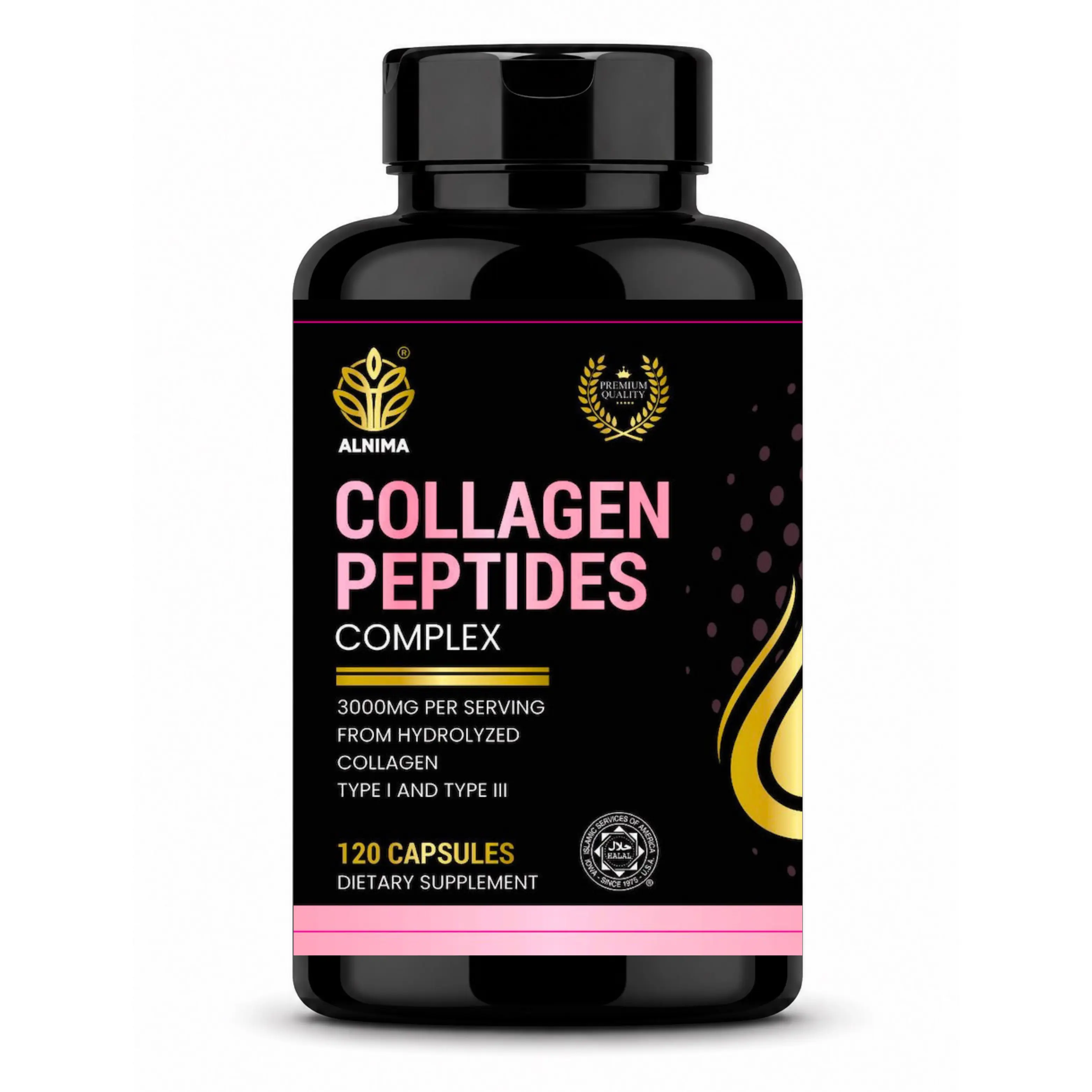 ALNIMA Collagen Peptides Complex – Hair, Skin & Nails Support with Type I & III Hydrolyzed Collagen, Halal Supplement, Made in USA Collagen