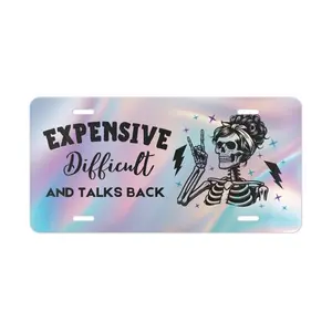 Expensive Difficult and Talks Back License Plate, Car Accessories, Vanity Plate - Lightweight Aluminum, Pre-Drilled holes, Easy Installation