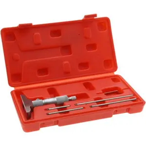 Value Collection Mechanical Depth Micrometer, 4in Range, 4 Rods, Satin Chrome Finish Ball Thimble, 2.5in Base Length, 0.001in Graduation, 0.1772in Rod Diameter, Model 602-3015