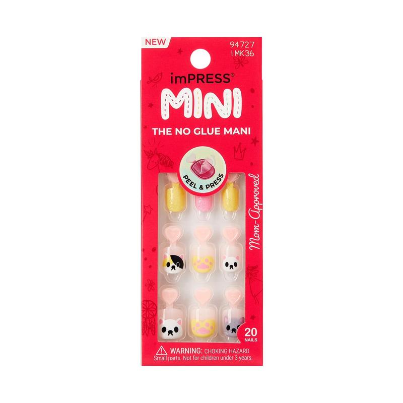 Impress Kids Press on Nails, Cuddles, Pink, Kids Squoval, 20 Count