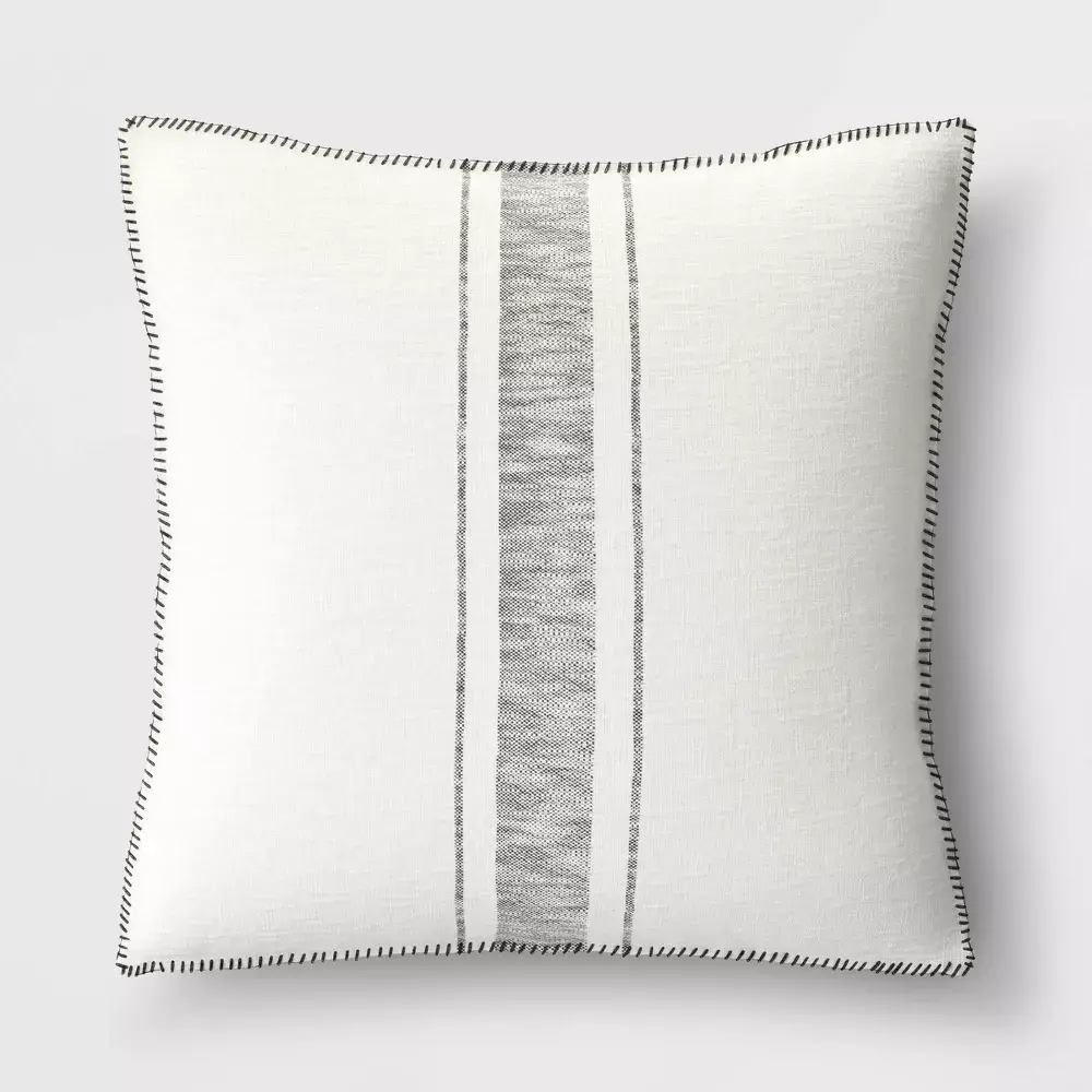 Oversized Placed Striped Square Throw Pillow Cream/Black - Threshold